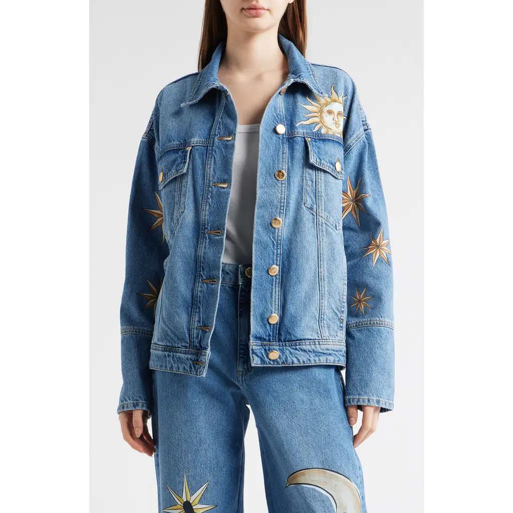 FARM Rio Mistical Denim Jacket at Nordstrom, Size X-Small | Nordstrom