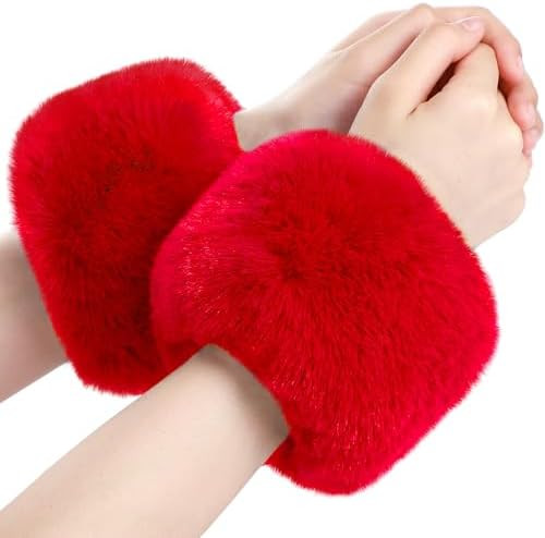 SATINIOR Faux Fur Short Wrist Cuff Winter Fuzzy Wrist Cuff Warmers for Women Girls Favors | Amazon (US)