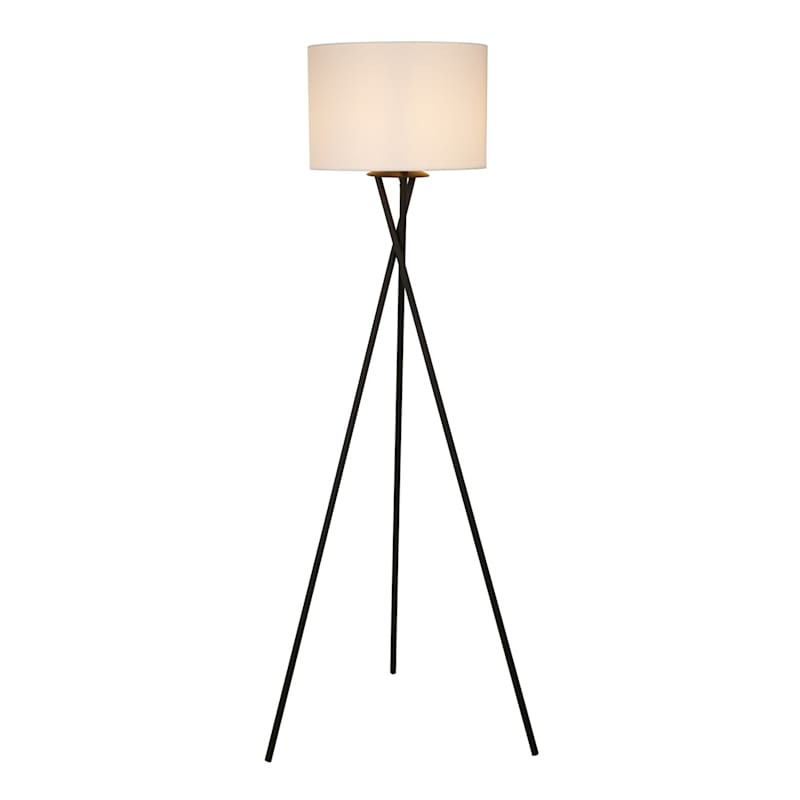 Crosby St. Black Tripod Floor Lamp with White Fabric Drum Shade, 59" | At Home
