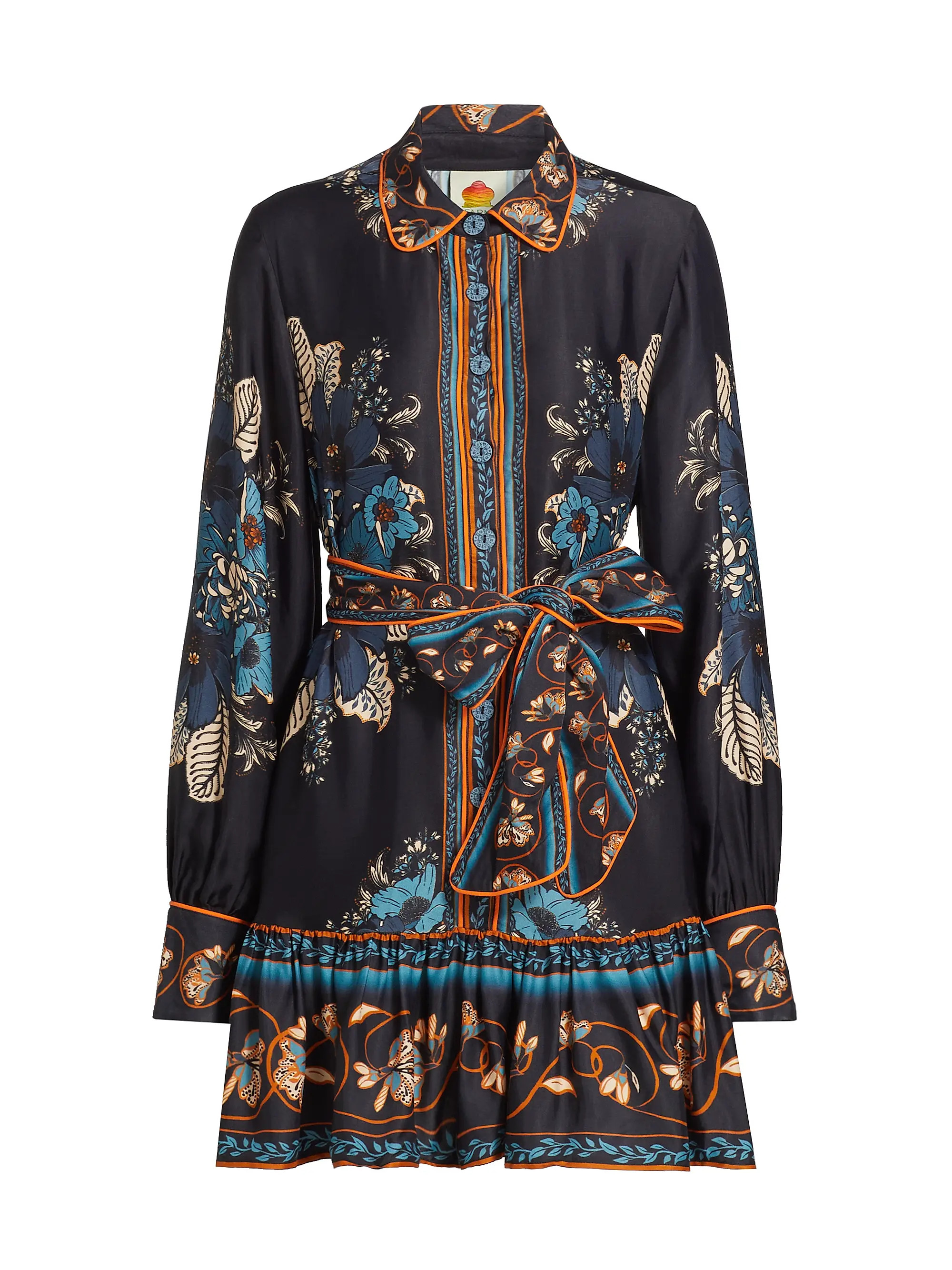 Farm RioBlossom Tapestry Satin Mini Shirtdress | Saks Fifth Avenue