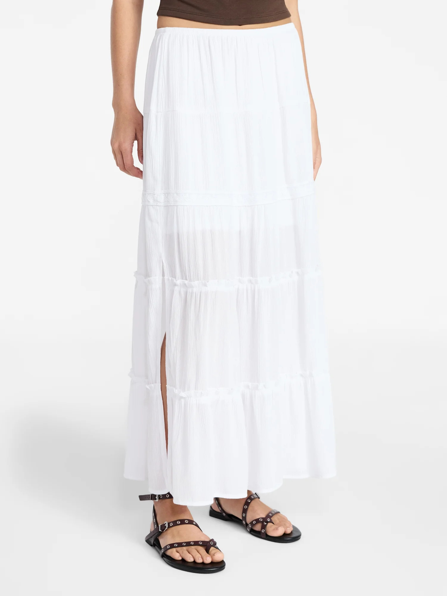 No Boundaries Lace Insert Tiered Maxi Skirt, Women's XXS-XXL | Walmart (US)