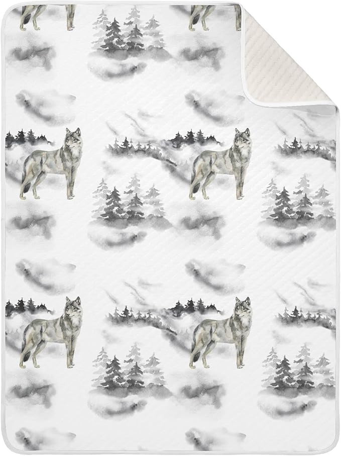Forest Wolf Animal Baby Blanket for Boys Girls Cotton Throw Blanket Swaddle Blanket for Crib Stro... | Amazon (US)