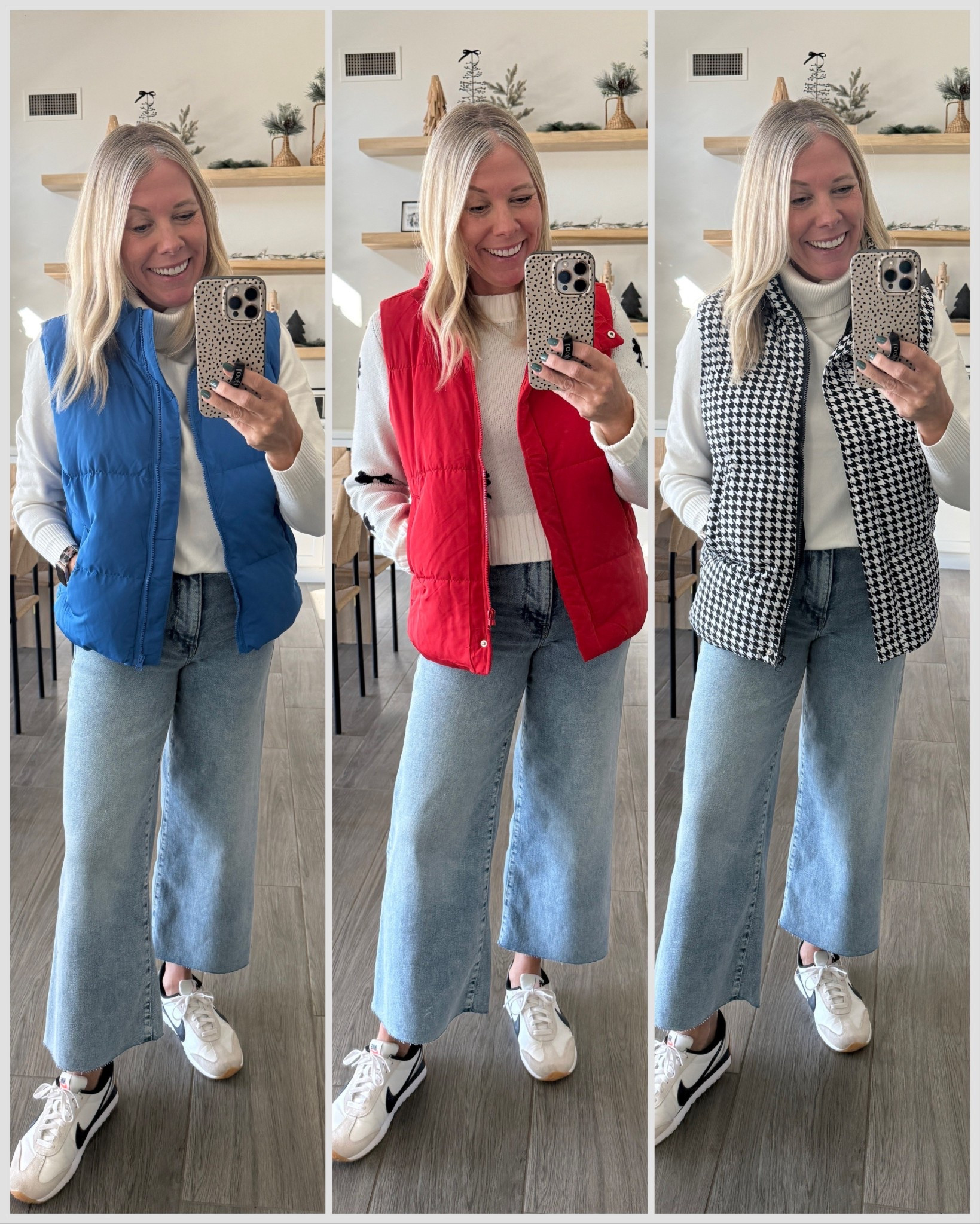 Size small in everything and size 2/26 jeans. Puffer vests cream bow sweater wide leg cropped jeans 

https://liketk.it/5DDNp

#LTKHoliday #LTKootd #LTKPetite