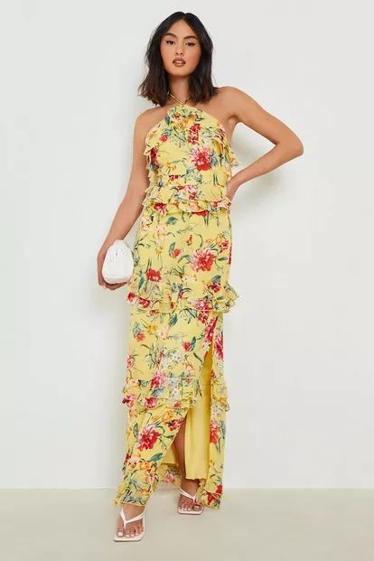 Floral Chiffon Tiered Ruffle Maxi Dress | Boohoo.com (US & CA)