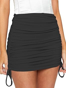 LYANER Women's Ribbed Side Drawstring Ruched Stretchy Mini Pencil Bodycon Short Skirt | Amazon (US)