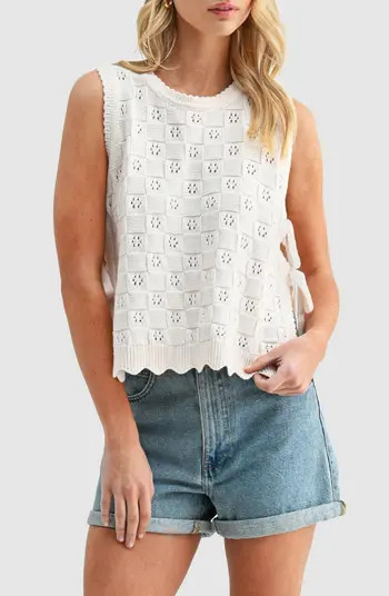 Side Tie Check Stitch Cotton Blend Sweater Vest | Nordstrom