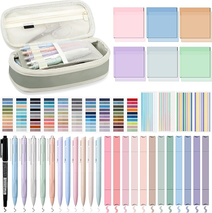 45 Pcs Book Annotation Kit Large Capacity Pencil Case, 300 Transparent Sticky Notes, 2640 Sticky ... | Amazon (US)
