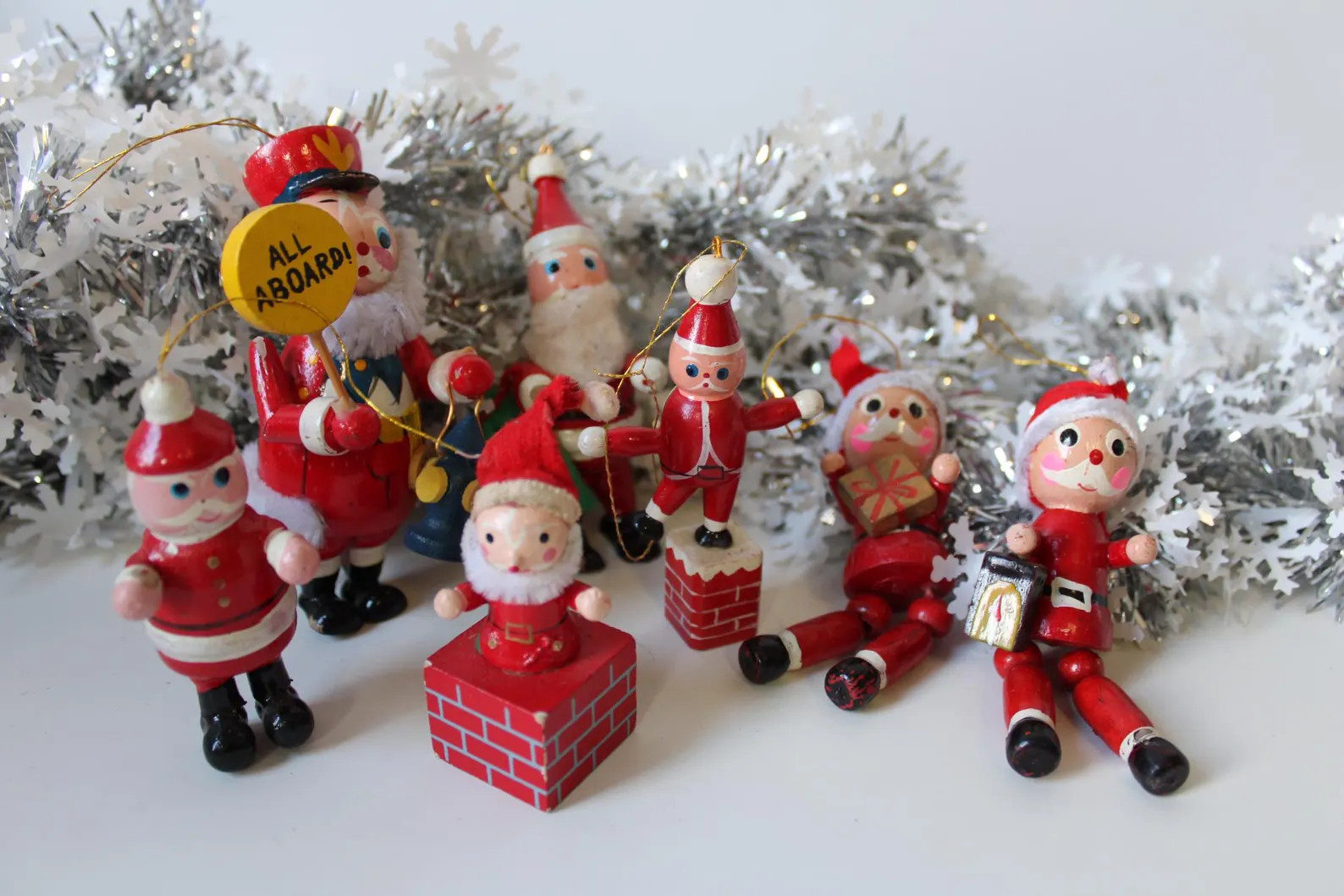 Collection Vintage Wooden Santa Christmas Ornaments Folksy Wood Decorations Supplies Variety - Et... | Etsy (US)