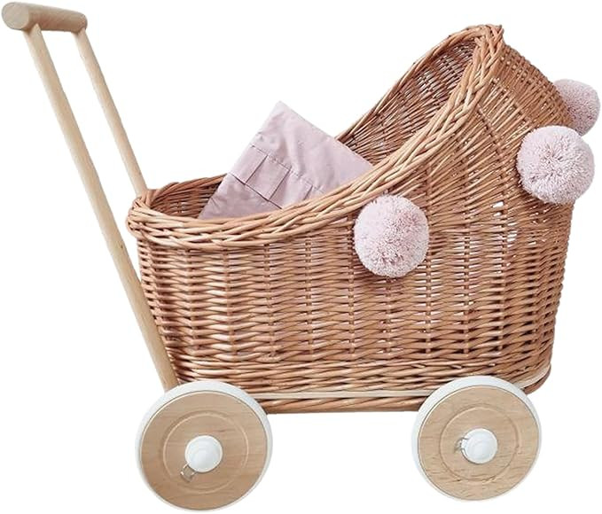 Natural Rattan Doll Stroller - Hand Made in Europe - Fits 17" Dolls & Plush Toys - Wicker Doll Pr... | Amazon (US)