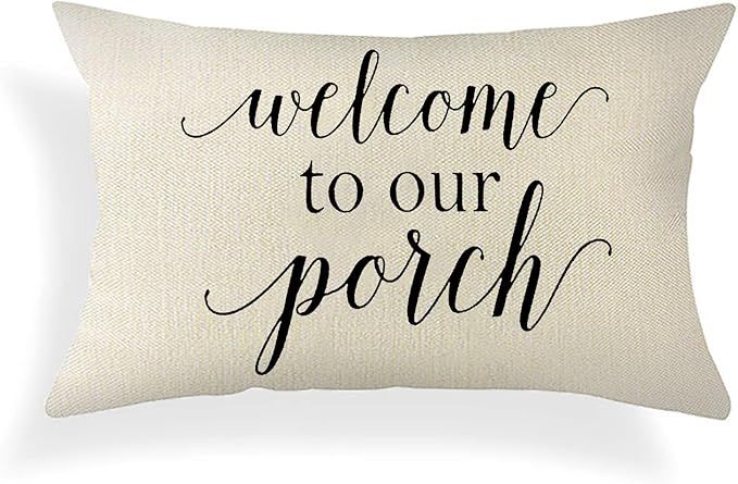 Ogiselestyle Farmhouse Pillow Covers with Welcome to Our Porch Quotes 12" x 20" Lumbar Pillow Cov... | Amazon (US)