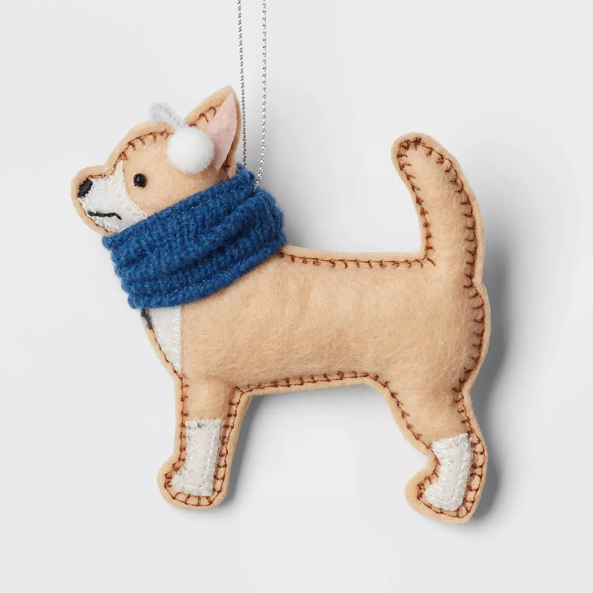 Felt Dog Wearing Scarf and Earmuffs Christmas Tree Ornament Brown/Blue - Wondershop™ | Target