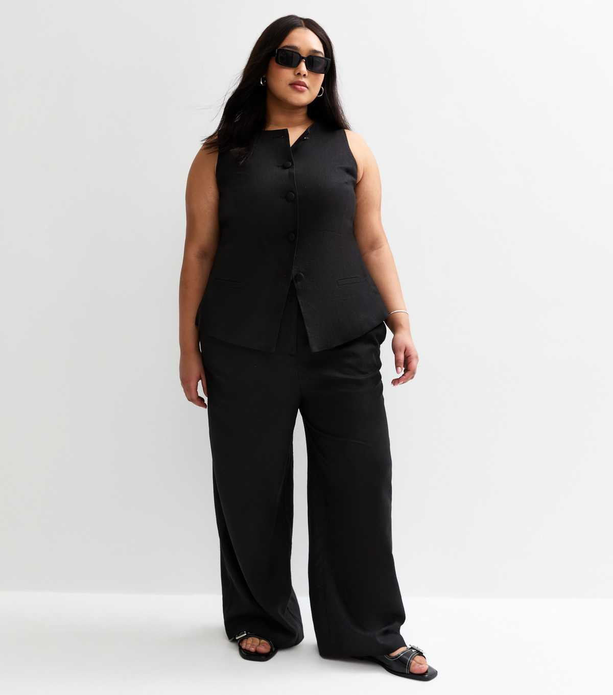Curves Black Linen Blend Wide Leg Trousers | New Look | New Look (UK)