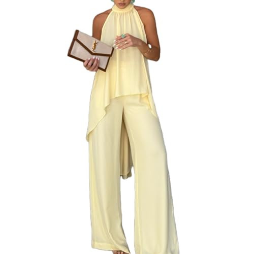 REASERAL Womens 2 Piece Vacation Outfits Sleeveless Mock Neck Top and Wide Leg Pants Casual Sets ... | Amazon (US)