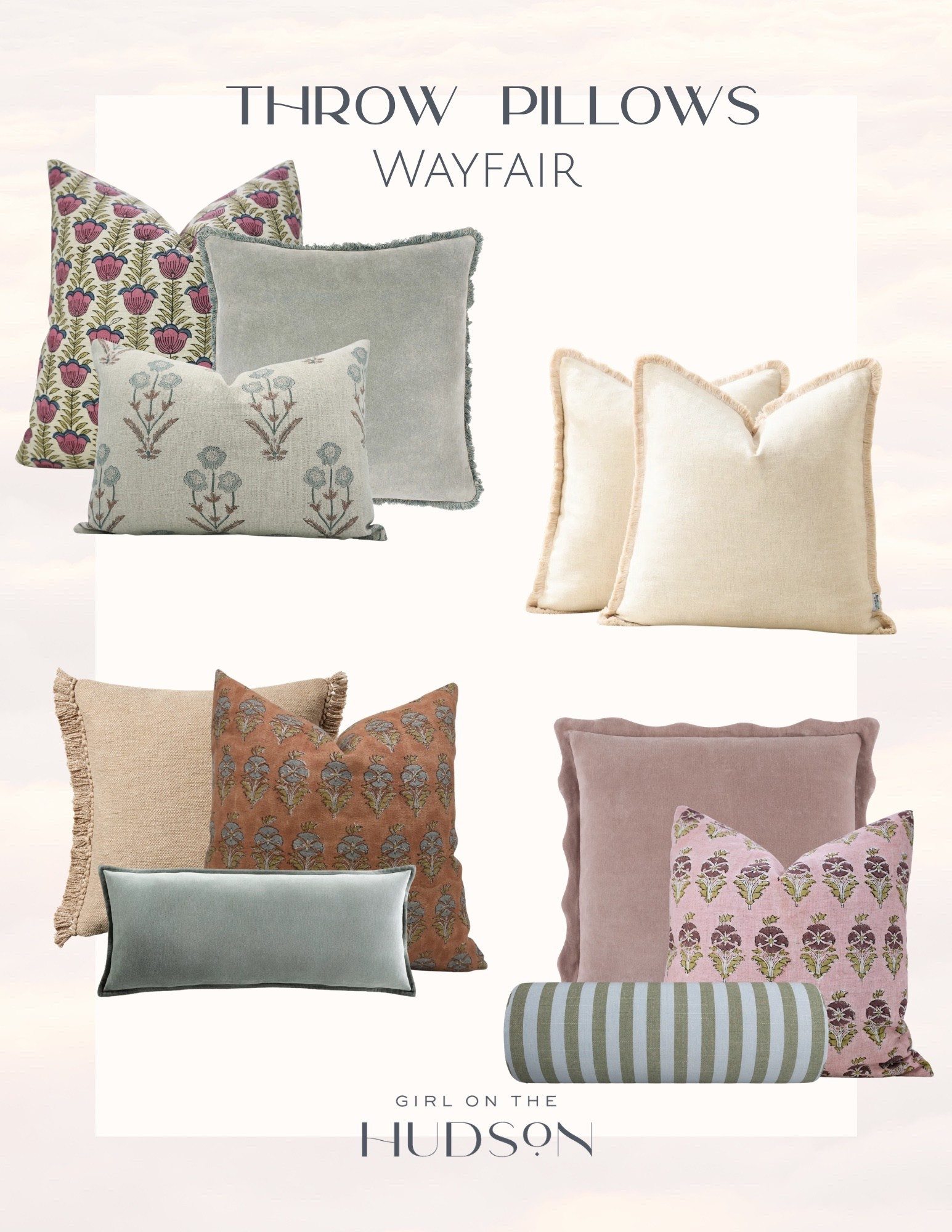 Fresh throw pillows are one of the easiest ways to give a room a whole new look. I love mixing florals, velvet textures, stripes, and timeless neutrals to create a layered and collected feel. These Wayfair pillow combinations bring color, pattern, and personality to a sofa, bed, or favorite chair without overwhelming the space.

throw pillows, Wayfair pillows, decorative pillows, floral pillows, block print pillows, velvet pillows, striped lumbar pillow, neutral pillows, living room decor, bedroom decor, sofa styling, pillow combinations, designer inspired home, home decorating ideas, traditional home decor, transitional style, layered home decor, cozy home inspiration, home refresh ideas, Girl on the Hudson

#LTKHome #LTKSeasonal