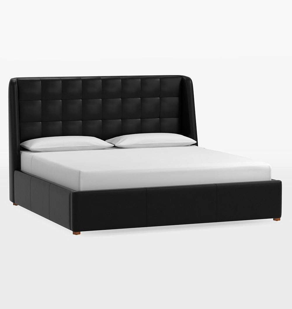 Kenton Upholstered Leather Bed - King - Mont Blanc Midnight | Rejuvenation