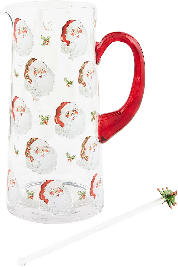 Mud Pie Santa Glass Pitcher; pitcher 60 oz | stirrer 10 1/2" | Amazon (US)