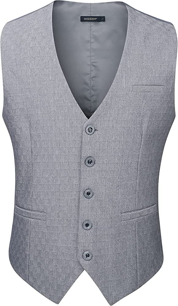 HISDERN Men's Formal Party Waistcoat Wedding Light Grey Waistcoats Classic Business Suit Vest with P | Amazon (UK)