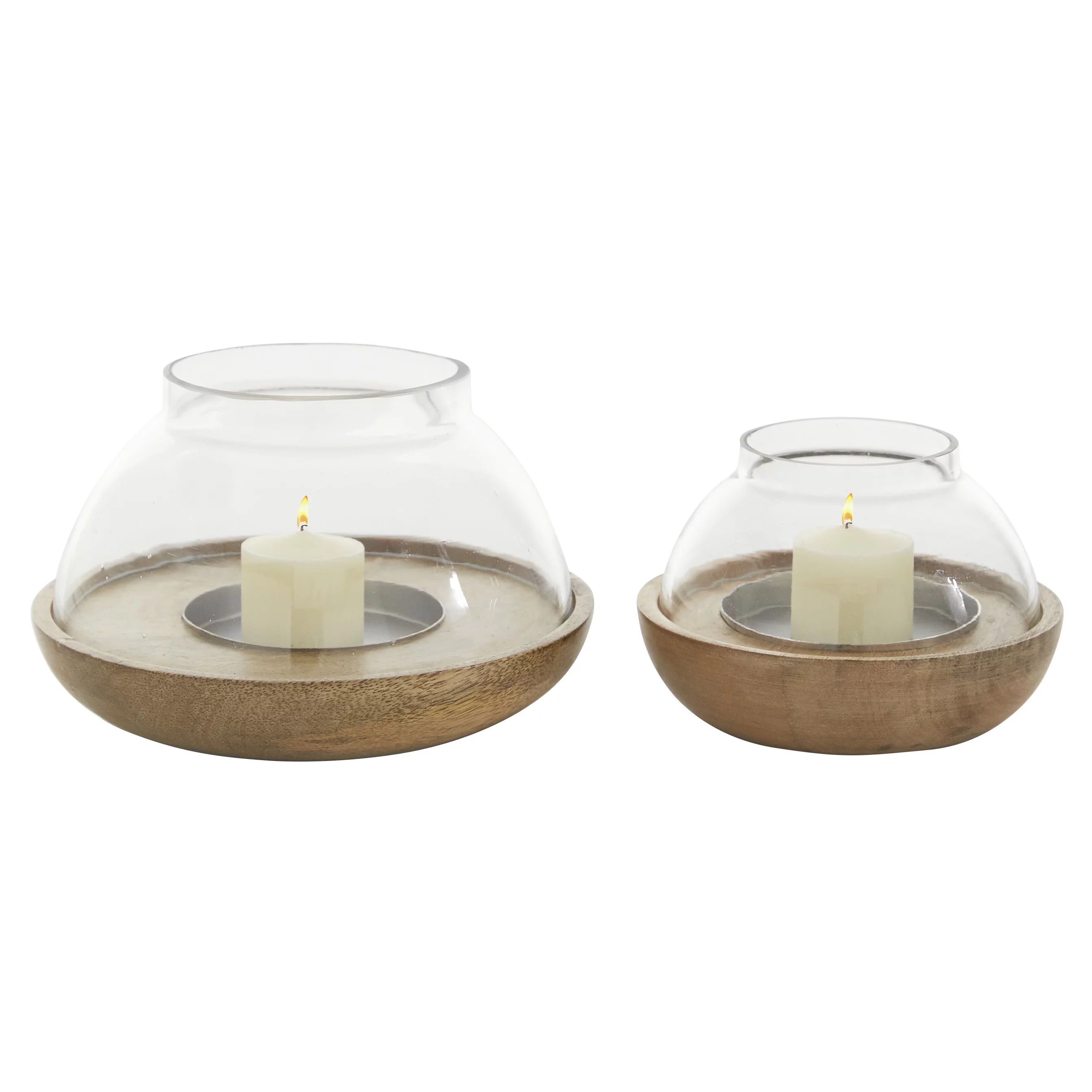 DecMode Small Natural Round Wood Taper Candle Holders, Brown, 2-Pieces | Walmart (US)