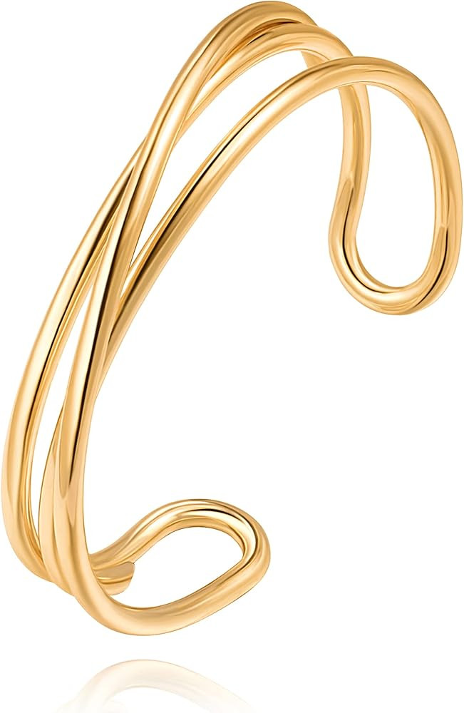 PERNNLA PEARL Dainty Gold Bar Bracelet for Women Simple Delicate Thin Cuff Bangle Hook Bracelet 1... | Amazon (US)