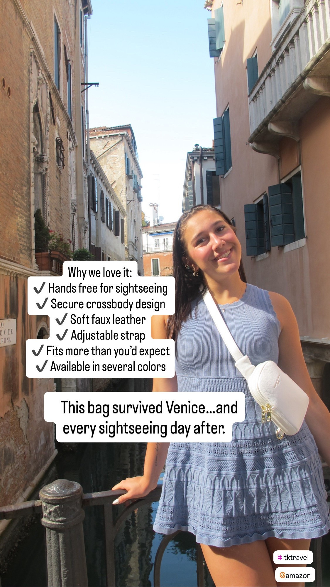 Crossbody Bag 

One of the best things we packed for Europe…🤍✈️

My daughter carried this crossbody every single day while we explored Venice and all around Europe, and it’s quickly become one of our favorite Amazon travel finds.

It was perfect for long walking days because it kept everything secure, comfortable, and easy to reach without feeling bulky.

✨ Prime Day Sale
✔️ Several colors available
✔️ Soft faux leather that’s easy to wipe clean
✔️ Adjustable strap
✔️ Holds all the daily essentials
✔️ Great for sightseeing, cruises, airports, concerts & everyday errands

If you’re planning a trip, I’d definitely grab one while it’s on sale!

AmazonPrimeDay #AmazonTravel #TravelBag #CrossbodyBag #TravelStyle #EuropeanVacation #VeniceItaly #TravelEssentials #AmazonFinds #CruiseStyle #VacationStyle #LTKTravel #LTKStyle #HandsFreeTravel #PrimeDayDeals #ltktravel #ltkbeauty #ltkfindsunder50 #ltkstyletip #ltku 

Amazon Prime Day
Amazon travel bag
Crossbody bag
Travel crossbody
Anti-theft travel bag
European vacation essentials
Venice travel
Cruise essentials 
Travel  accessories
Vacation style
Hands-free travel
Amazon fashion finds
Travel must-haves
Women’s crossbody purse