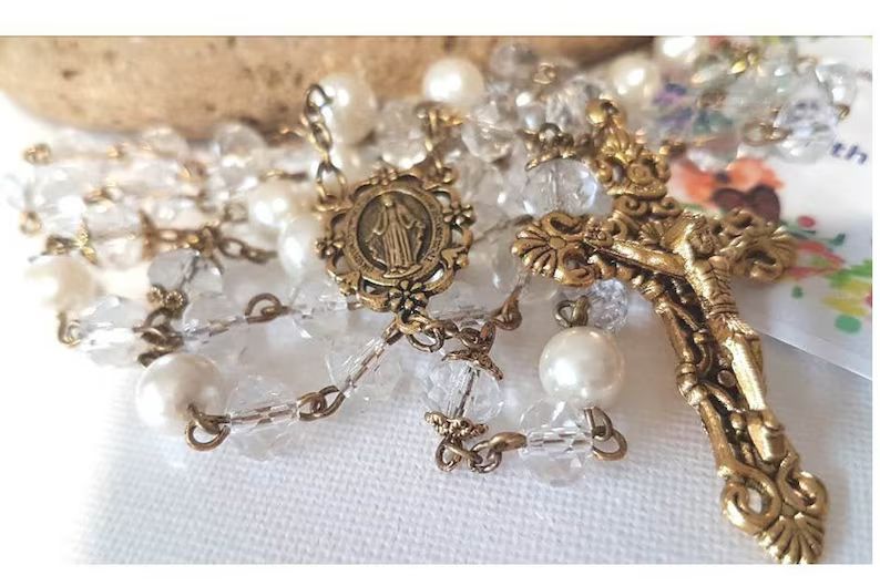 Antique Crystal Rosary/antique Gold Catholic Rosary/rosaries - Etsy | Etsy (US)