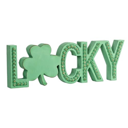 TRENDIN Lucky Sign, Wooden Saint Patricks Day Decorations, St Patrick's Day Decor for Table, Mantel, Shelf, Cubicle, St Patty's Decorations for Home, Office, Beaded Irish Shamrock Clover Decor | Amazon (US)