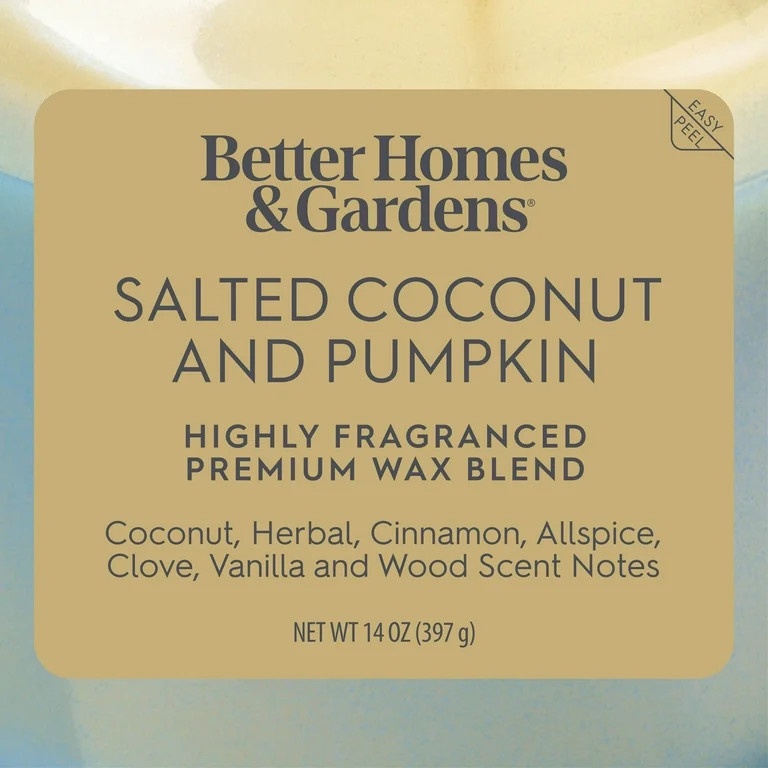 Better Homes & Gardens 2-Wick Blue Glass Jar Candle with Gold Lid, Salted Coconut & Pumpkin, 14oz... | Walmart (US)