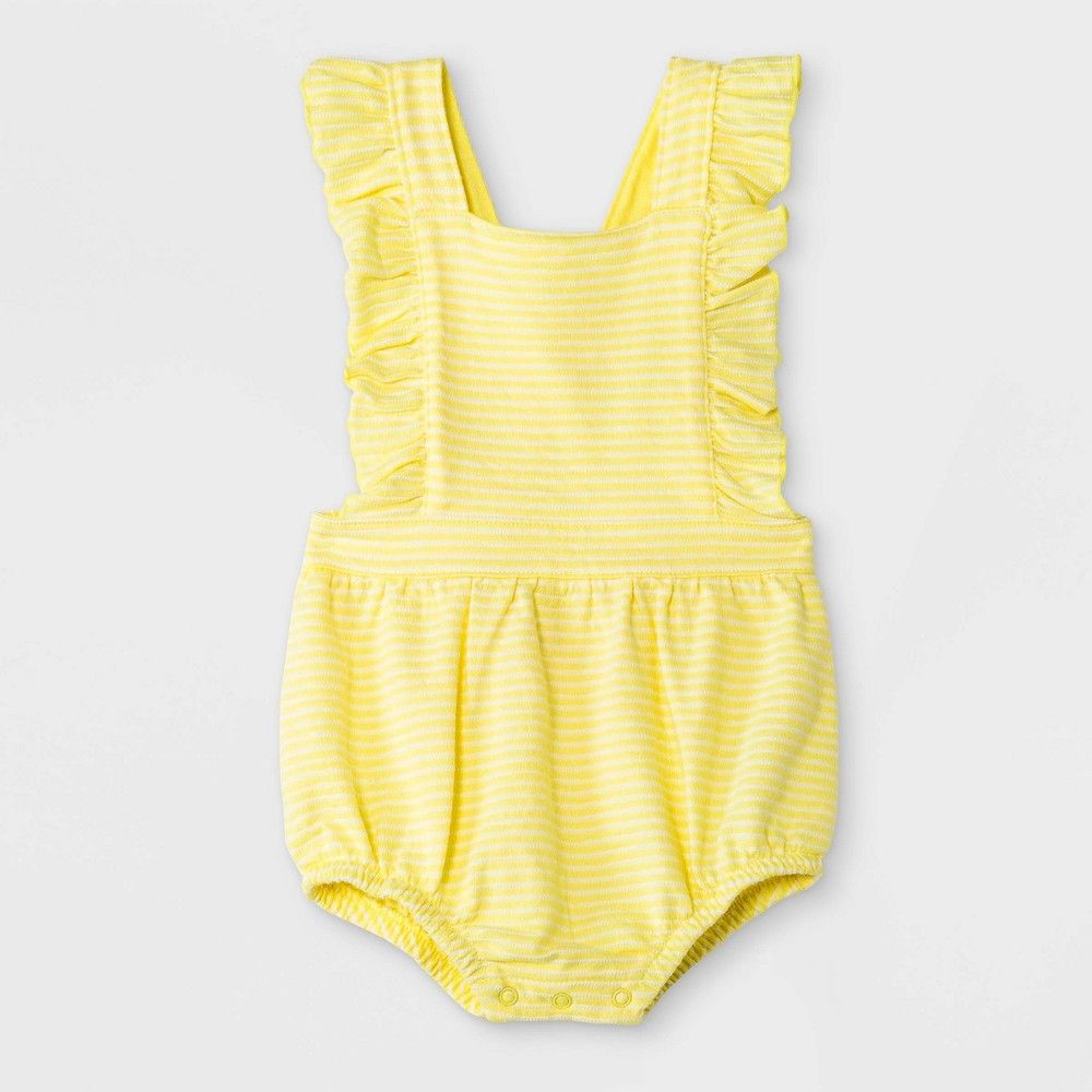 Baby Girls' Texture Knit Ruffle Romper - Cat & Jack Yellow Newborn | Target