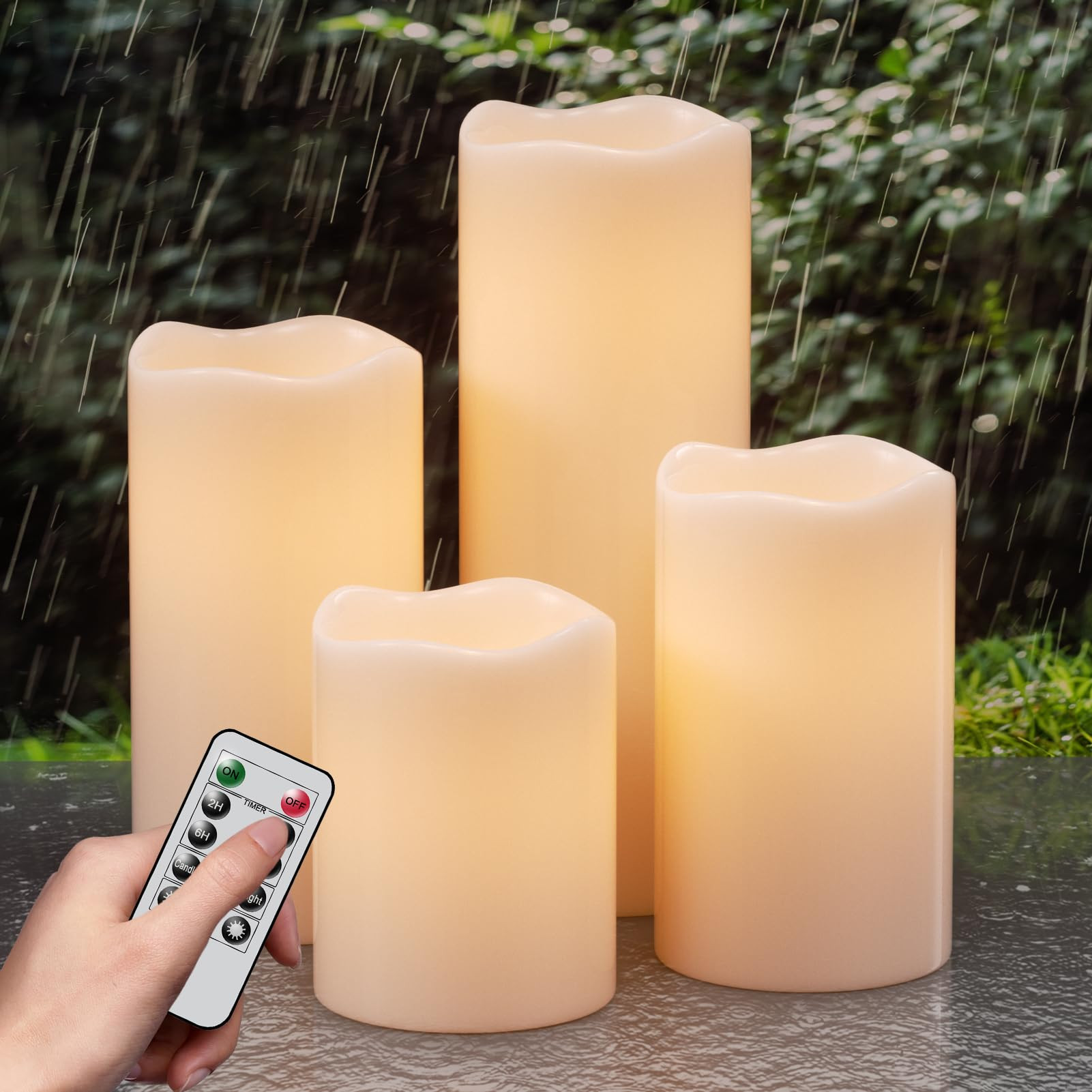 Eldnacele Outdoor Waterproof Flameless Candles with Remote Control, Battery Operated White LED Pi... | Amazon (UK)