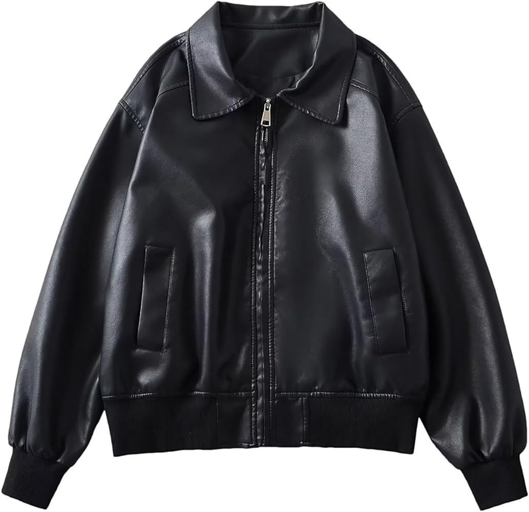 ylyoy Leather Jacket Women Oversized Casual Faux Zip Up Coats Short Lapel Bomber Motor Biker Jack... | Amazon (US)