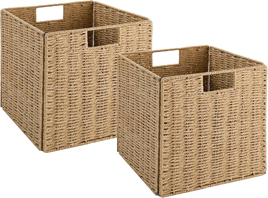 Vagusicc Wicker Storage Basket, Set of 2 Wicker Basket, Hand-Woven Paper Rope Storage Baskets for... | Amazon (US)
