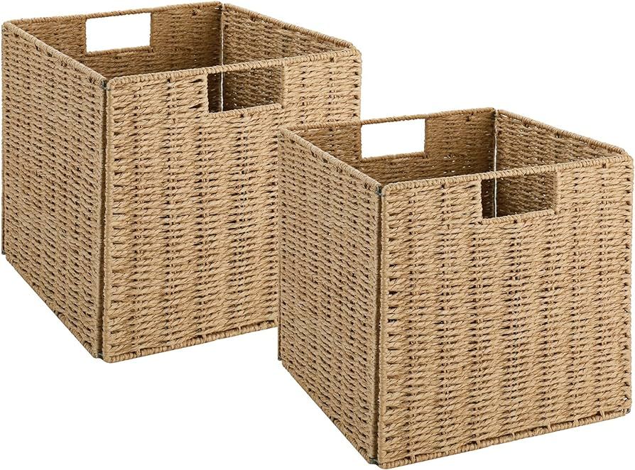 Vagusicc Wicker Storage Basket, Set of 2 Wicker Basket, Hand-Woven Paper Rope Storage Baskets for... | Amazon (US)