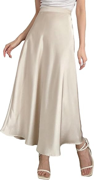 SweatyRocks Women's Satin High Waisted A Line Maxi Skirt Elegant Solid Flowy Party Long Skirts | Amazon (US)