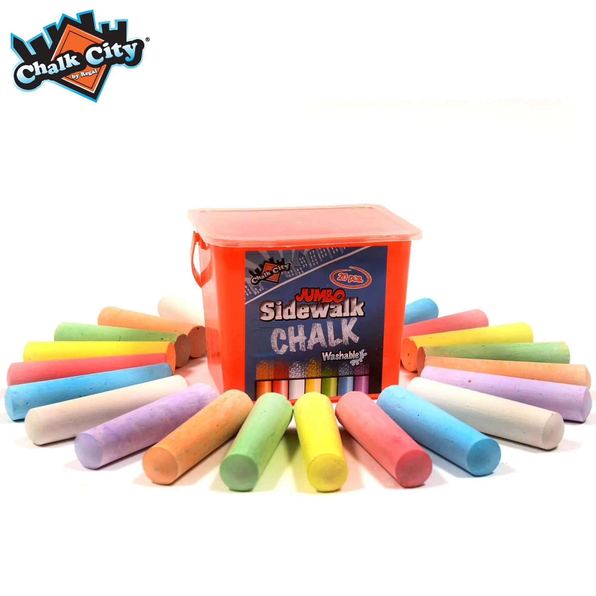 Chalk City Sidewalk Chalk for Kids Washable Outdoor Jumbo Chalks Bucket 20 Count | Walmart (US)