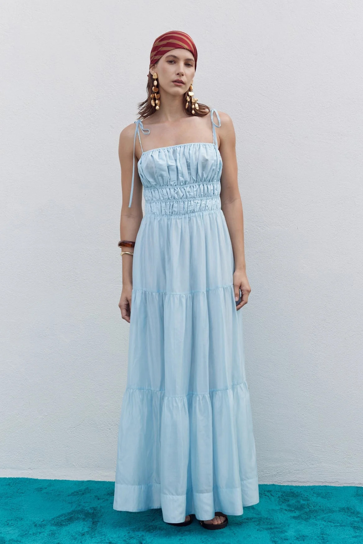 Smocked Tie Strap Maxi Dress | English Factory