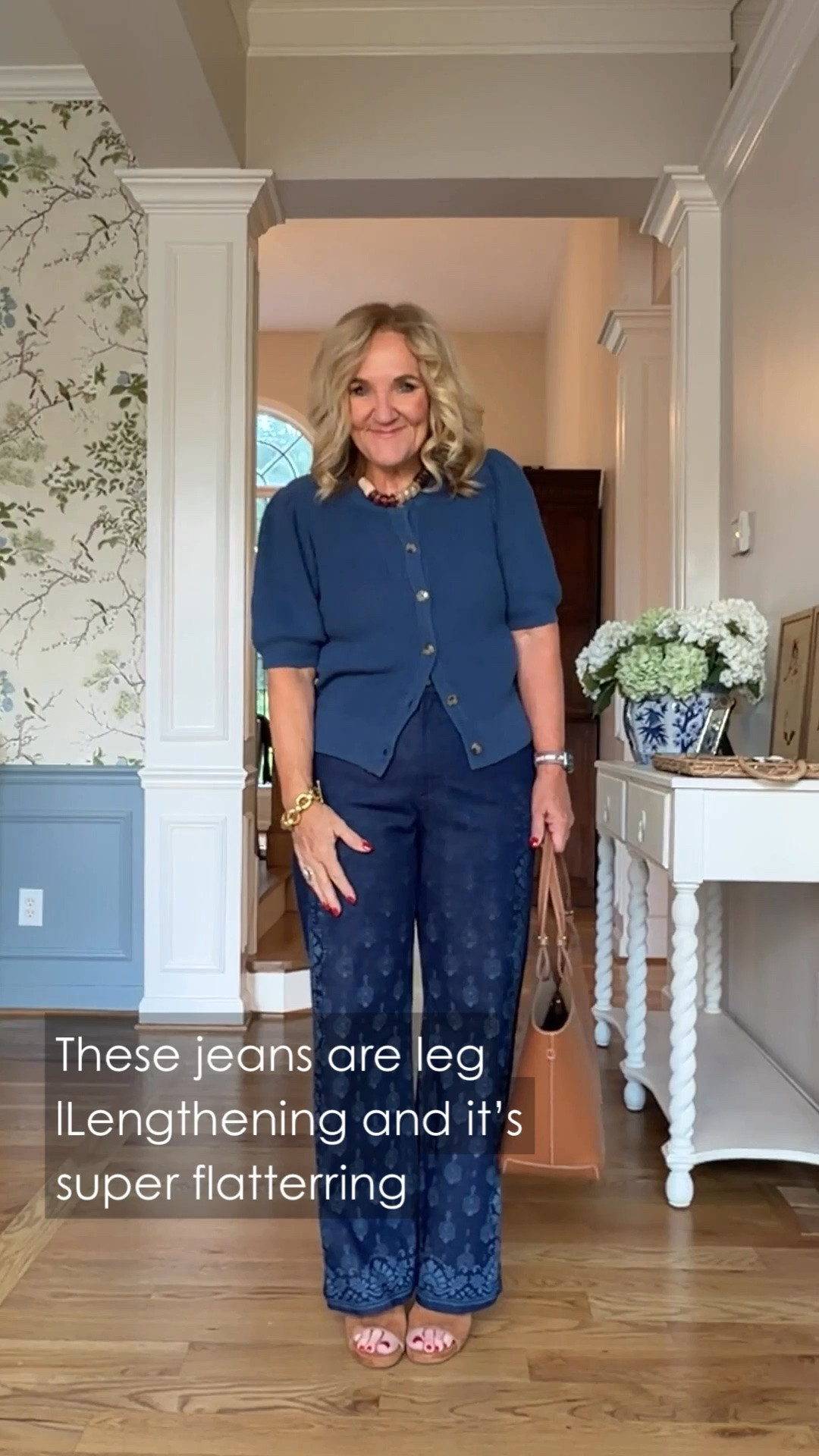 I have to say, these jeans are really flattering, especially with that little tonal pattern. I’m wearing a medium in the cardigan and a 29 petite in the jeans, which are true to size.

#LTKootd #LTKWorkwear #LTKTravel
