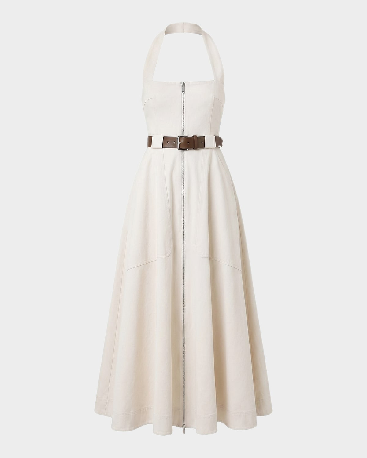Anastasia Belted Halter Cotton Midi Dress | Neiman Marcus