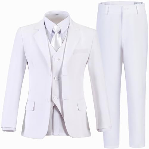 Boys Suits Size 7 Toddler Kids White Suits for Boys First Communion Outfits Christmas Dress Clothes Formal Suit Set | Amazon (US)