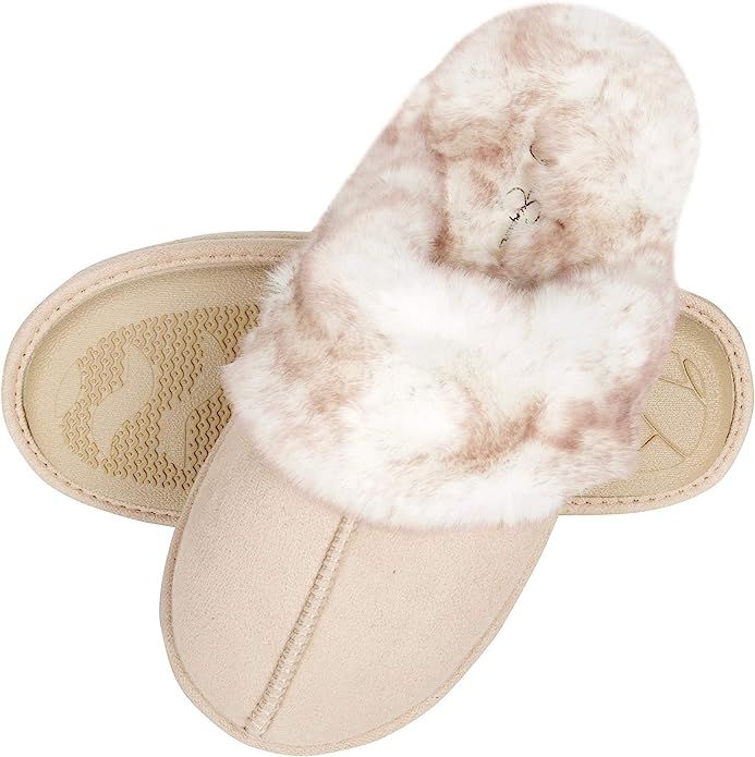 Jessica Simpson Women's Comfy Faux Fur House Slipper Scuff Memory Foam Slip on Anti-skid Sole | Amazon (US)