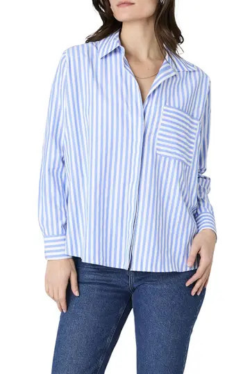 French Connection Stripe Relaxed Popover Shirt in Blue /Linen at Nordstrom Rack, Size Small | Nordstrom Rack