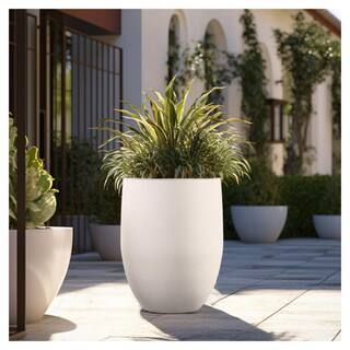 Lightweight 16in. x 22in. Crisp White Extra Large Tall Round Concrete Plant Pot / Planter for Ind... | The Home Depot