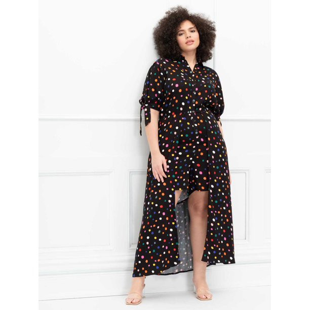 ELOQUII Elements Women's Plus Size Dot Print Walk-Through Maxi Romper | Walmart (US)