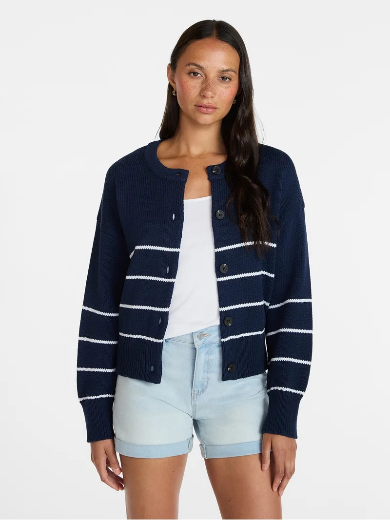Time and Tru Women's Striped Cardigan Sweater with Long Sleeves, Sizes XS-XXXL | Walmart (US)
