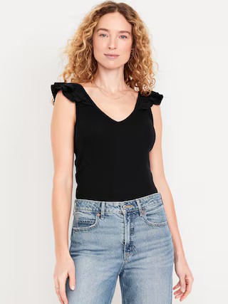 Ruffle-Trim Mixed Material Top | Old Navy (US)