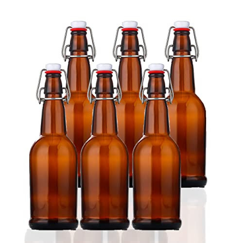 SureSave Beer Bottles with Easy Flip Top | 16 Oz Amber Glass Bottle Set with Airtight Cap for Kombucha, Carbonated Drinks, Brewing, and Fermenting (6 Pack) | Amazon (US)