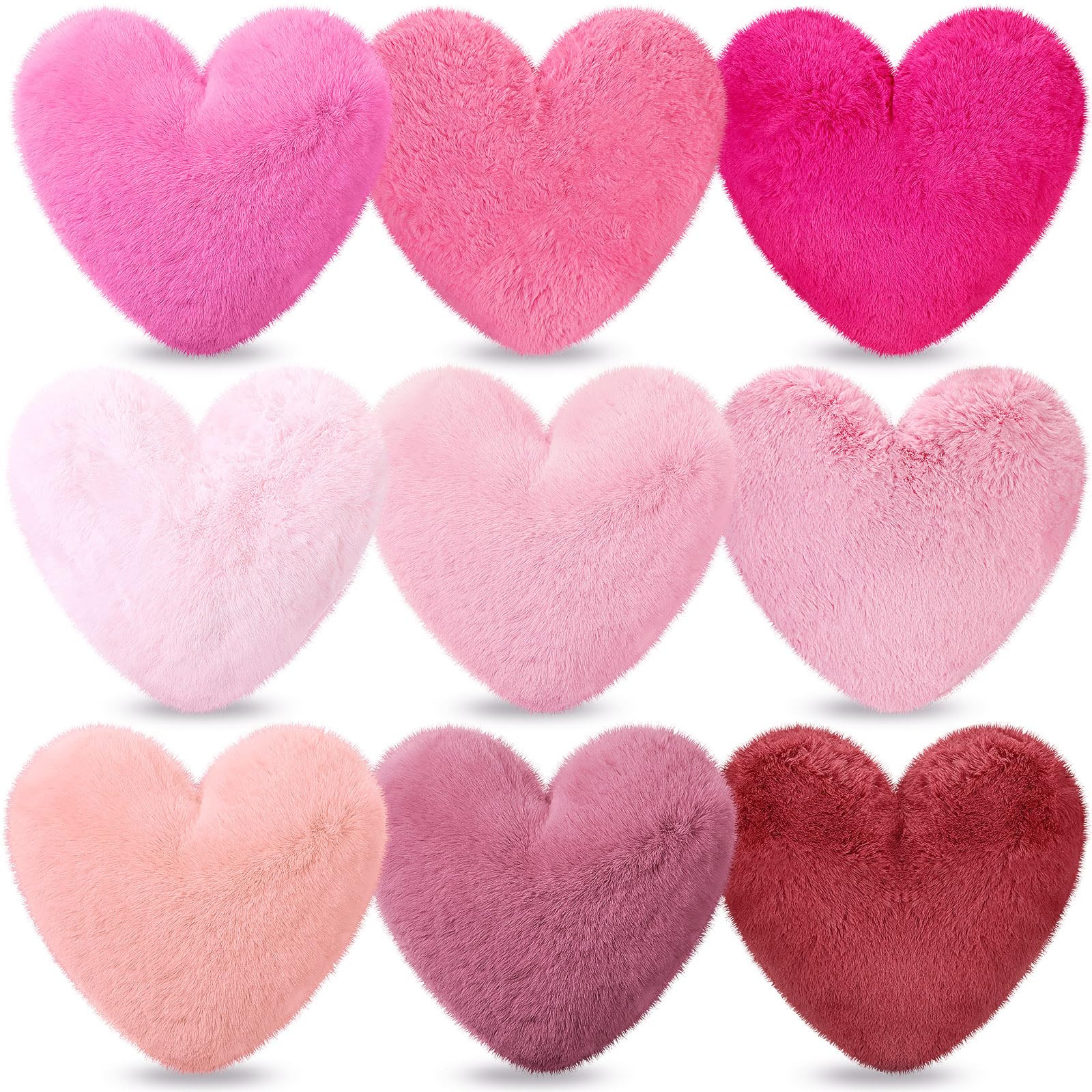 9 Pcs Valentine's Day Heart Pillow Faux Rabbit Fur Fluffy Heart Throw Pillows 11.8 x 11 Inch Cute... | Amazon (US)
