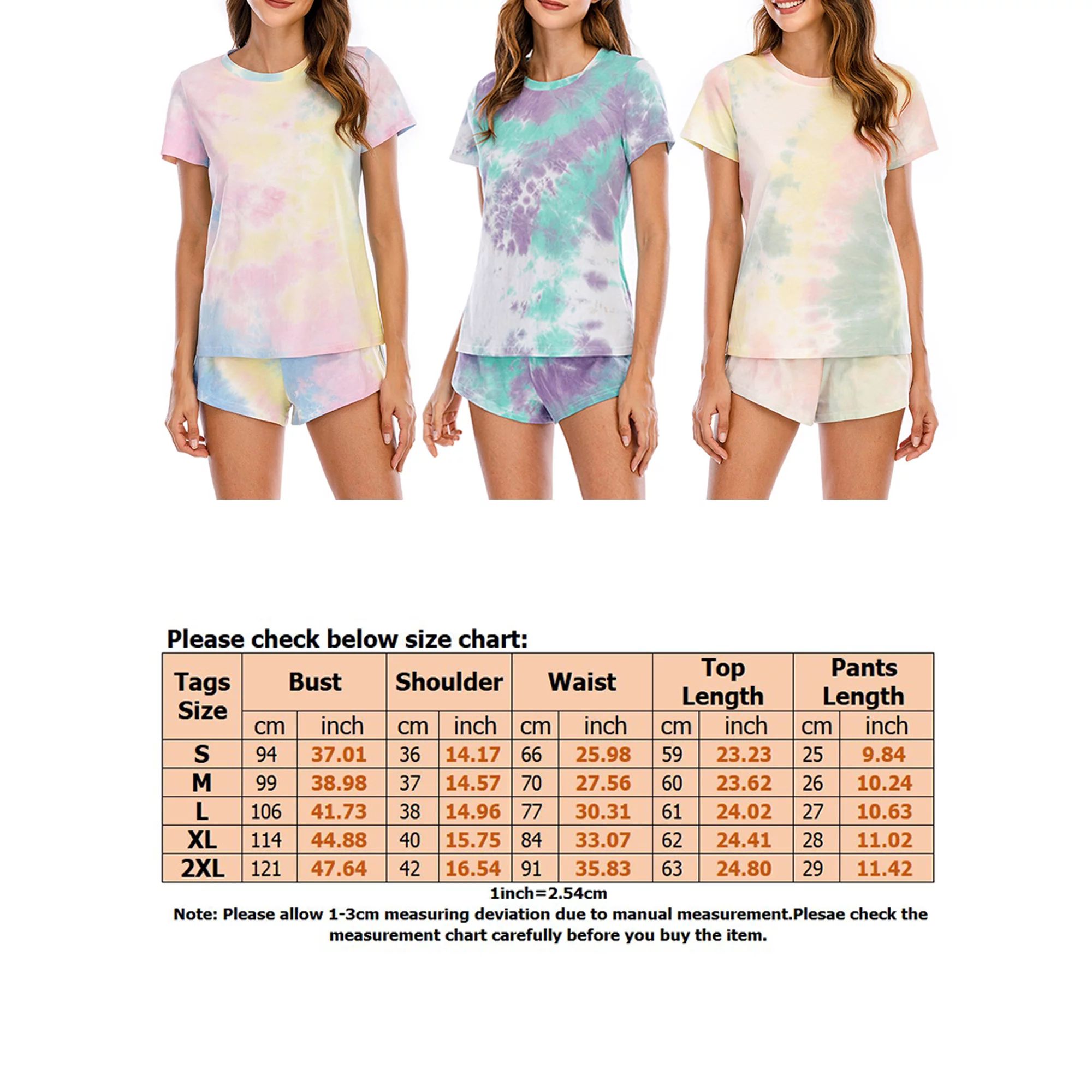 Womens 2Pcs Tie Dye Gradient Printed Tee and Shorts Pajamas Set Short Sleeve Sport Yoga Sleepwear... | Walmart (US)