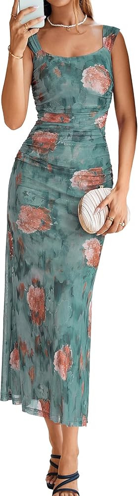 Amazon.com: Simplee Womens Summer Wedding Guest Dress Floral Bodycon Casual Beach Vacation Prom C... | Amazon (US)
