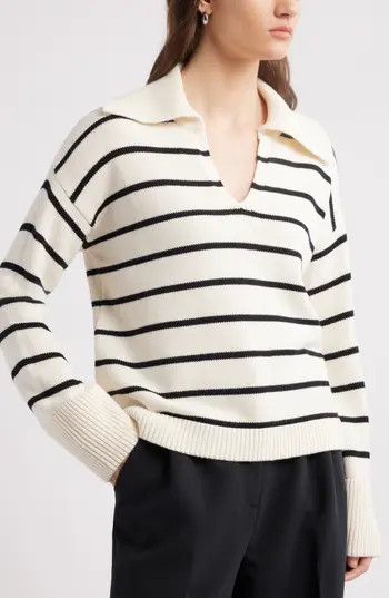 Nordstrom Stripe Cotton & Cashmere Sweater in Ivory Pristine- Black Stripe at Nordstrom Rack, Size Large | Nordstrom Rack