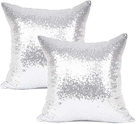 YOUR SMILE Pack of 2, New Luxury Series Silver Decorative Glitzy Sequin & Comfy Satin Solid Throw... | Amazon (US)
